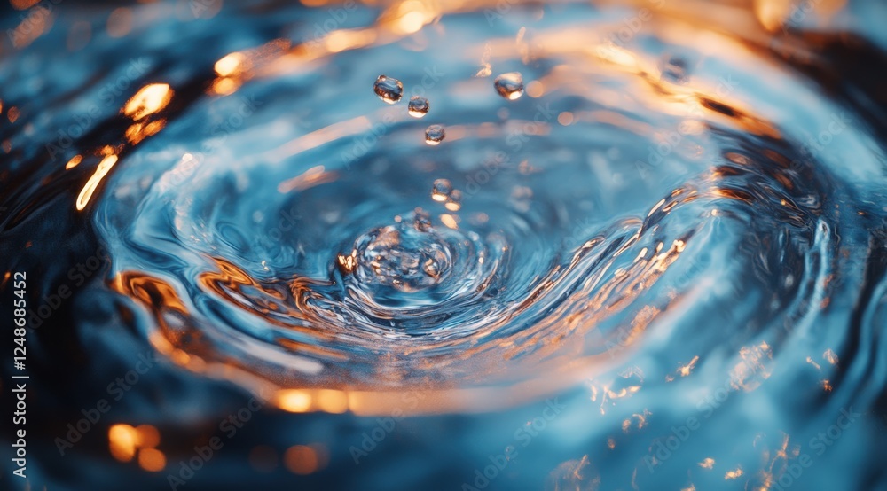 Poster close-up of beautiful water surface with ripples and bubbles in macro photography style capturing te