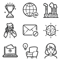 Essential Flat Icon Set Isolated On White Background