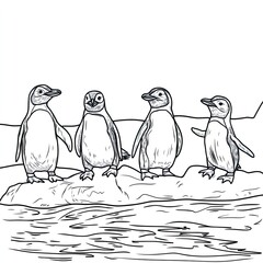 Adorable Penguins on Icebergs Simple Coloring Page for Kids