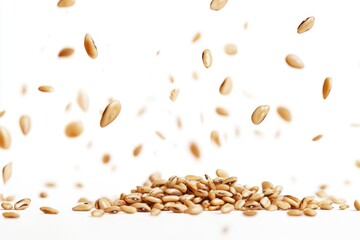 A pile of nuts falls from a white surface, possibly a table or shelf