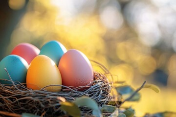 Obraz premium A natural scene of a bird's nest with four eggs, suitable for use in nature-themed projects