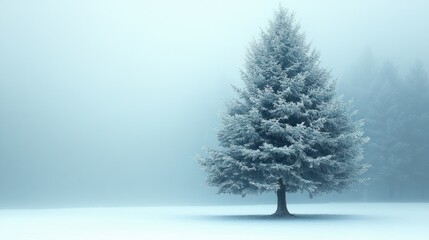 Fototapeta premium Serene Winter Scene with Snow-Covered Fir Tree and Soft Diffused Lighting