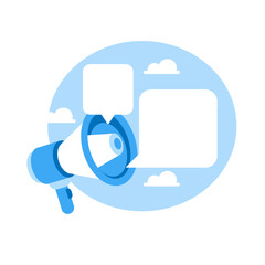 Megafon speech bubble sky. Message box flat icon speaker chat.
