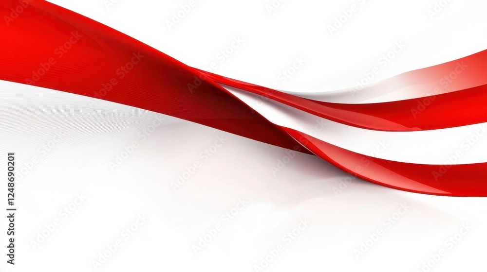 Aufkleber abstract red and white wave design: sleek minimalist 3d render of dynamic curves