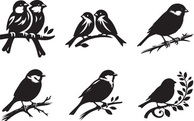 Sparrows a collection of bird silhouettes in a cute and artistic vector illustration