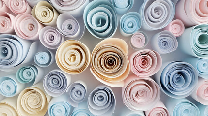 Pastel paper scrolls, abstract art, textured background, design element