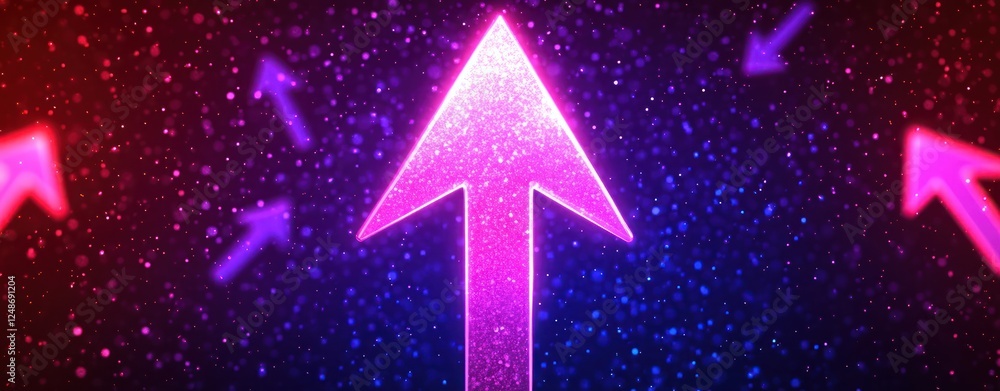 Poster Vibrant Arrow Symbol with Sparkling Effects on Colorful Background for Creative Projects and Digital Designs