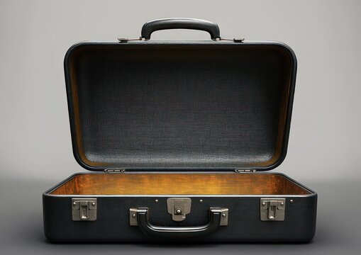 Open Black Briefcase with Detailed Texture and Soft Studio Lighting for Travel and Business