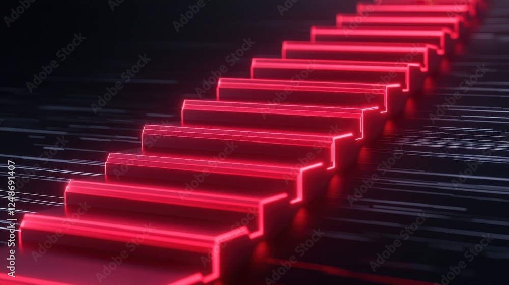 Aufkleber a striking visual of a glowing binary code staircase in neon red, suspended in a digital space.