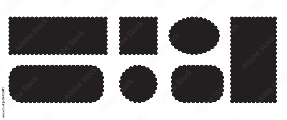 Aufkleber border frame scallop edge rectangle, oval, round vector shape. wave scallop squiggle cute simple rec