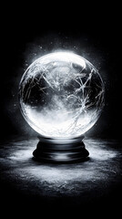 Mystical broken snow globe with swirling mist