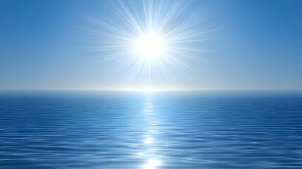 Obraz premium Bright sun over calm ocean; serene seascape