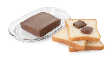 Tasty sandwiches with chocolate butter isolated on white