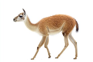 Fototapeta premium A single llama walks across a clean and white surface