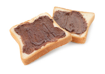 Tasty sandwiches with chocolate butter isolated on white
