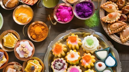 Colorful Indian Sweets And Festive Treats Display