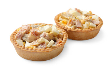 Tartlets with delicious filling isolated on white