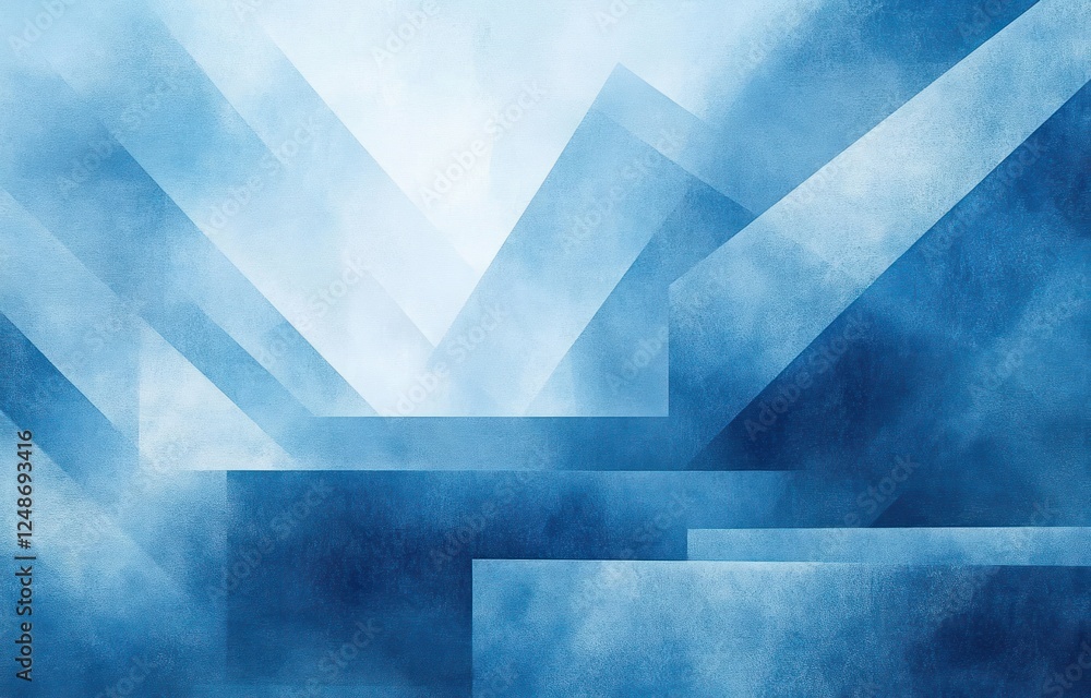 Poster abstract light blue geometric background with textured white layers in triangle and square shapes