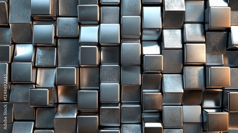 Poster metallic cubes arranged in an abstract pattern creating interesting textures