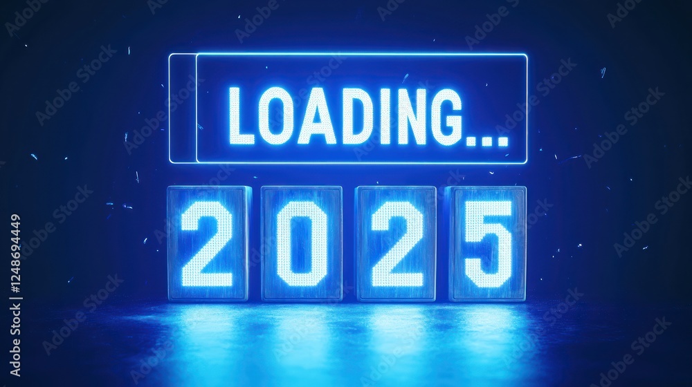 Aufkleber Neon Effect Display Showing Loading Message with Year 2025 in Digital Style for Future Conceptual Use