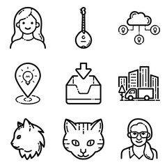 Essential Flat Icon Set Isolated On White Background