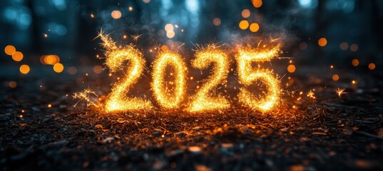 Celebration of New Year 2025 with Colorful Fireworks in the Night Sky