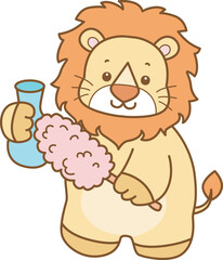 Cute Lion vector icon. Funny baby Lion animal series stock illustration. life of fluffy Lion designs.