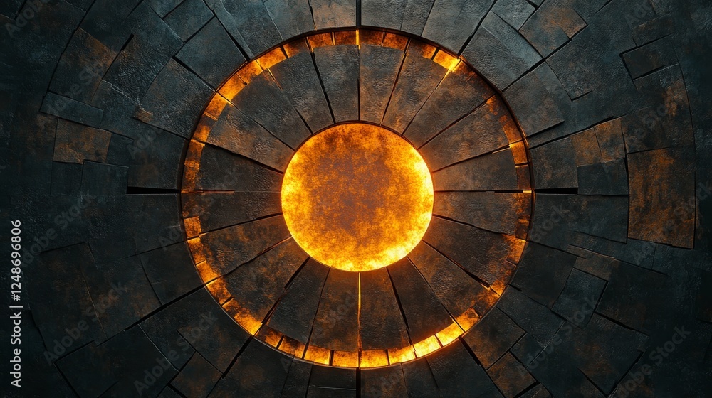 Poster glowing orb surrounded by dark stone in circular pattern