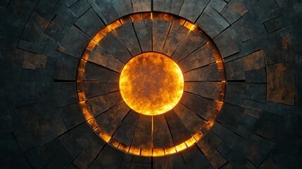 Naklejka premium Glowing orb surrounded by dark stone in circular pattern