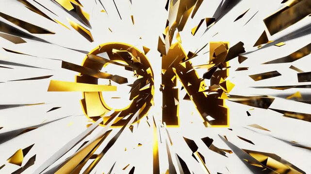 Glass shatter animation background. Effect with ON text