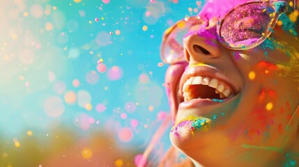 Colorful Woman Embracing Joy With Purple Vibe