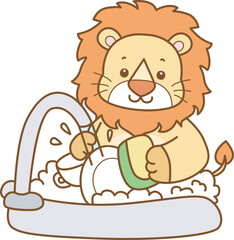 Cute Lion vector icon. Funny baby Lion animal series stock illustration. life of fluffy Lion designs.