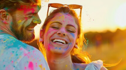 Joyful Couple Celebrating With Colorful Powders