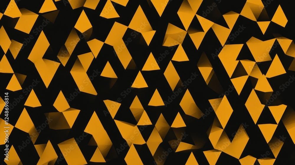 Poster Abstract geometric shape pattern in vibrant golden yellow on a dark background ideal for modern design projects