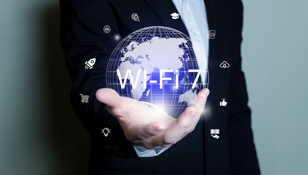 WiFi 7 Global Connectivity Concept. Next generation of wireless connectivity. WiFi7Extremely high performance.