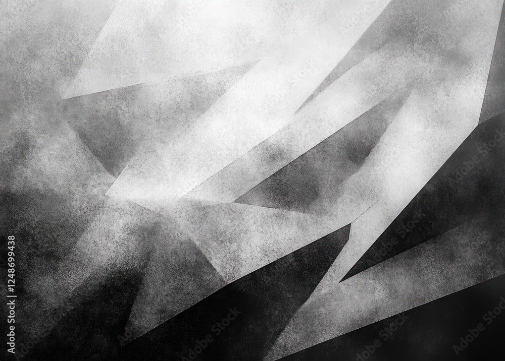 Poster abstract geometric shapes in monochrome gray with soft lighting and textured layers