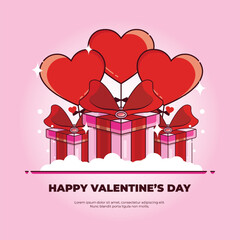 valentine's day vector with gift concept and heart balloons. Valentine's Day. Can be used for greeting cards, posters and social media purposes