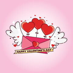 valentine's day vector with concept of love letter with wings. Valentine's Day. Can be used for greeting cards, posters and social media purposes