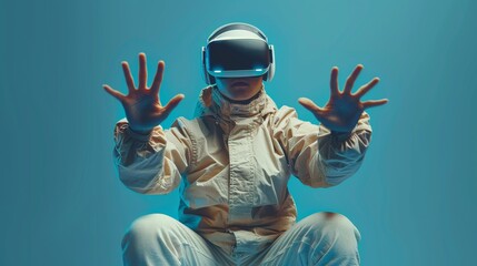 Gafas de realidad virtual e inteligencia siendo usadas por un chico joven que está enloquecido y disfrutándolas.