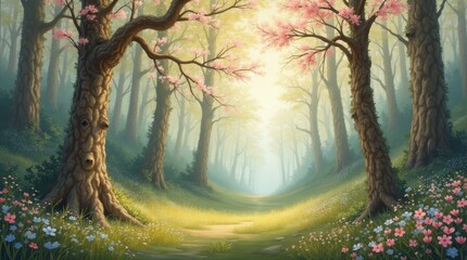 Fototapeta premium Peaceful Forest Oil Painting Collage
