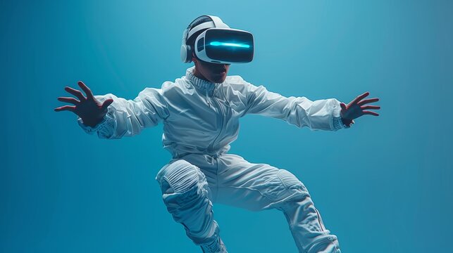 Gafas de realidad virtual e inteligencia siendo usadas por un chico joven que est&aacute; enloquecido y disfrut&aacute;ndolas.