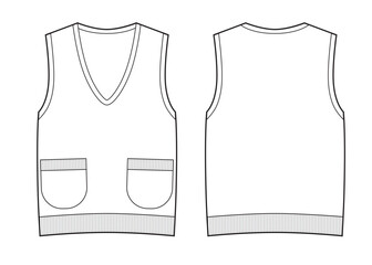 Knitted v-neck vest with pockets on front.