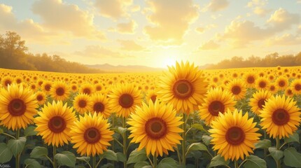 Fototapeta premium Radiant Sunflower Field Oil Painting Collage