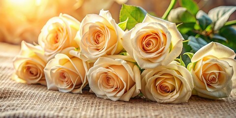 Obraz premium Architectural light cream rose bouquet; elegant floral still life photography.
