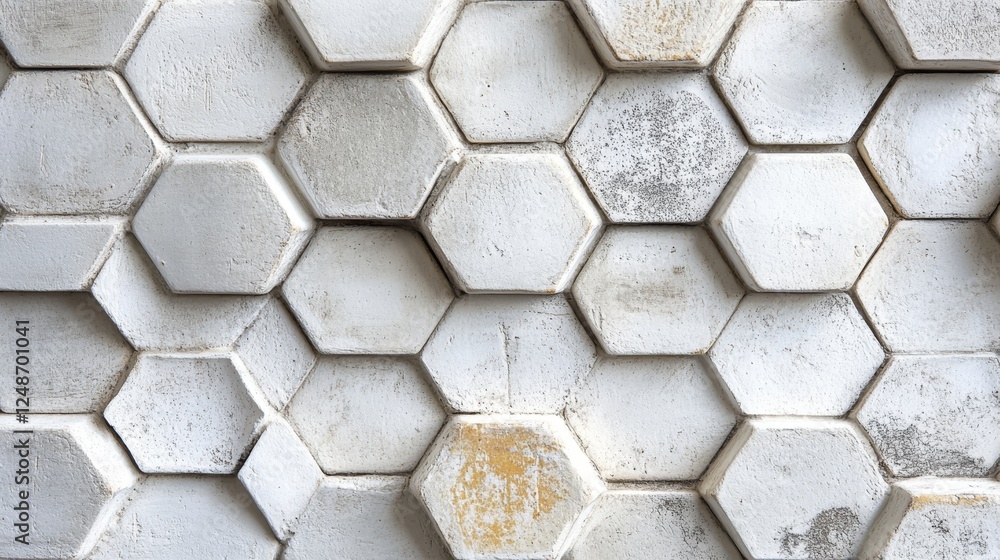 Poster distressed white hexagonal tile pattern creates a textured surface