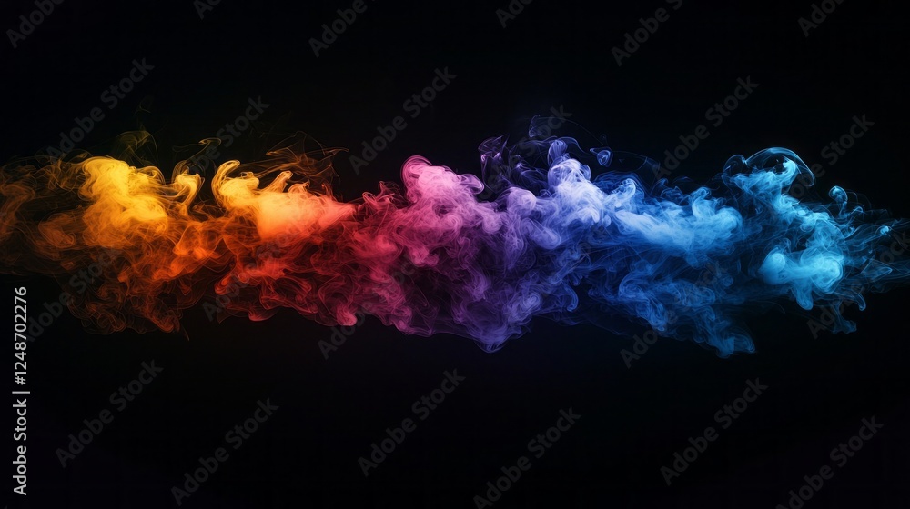 Poster Vibrant clouds of colorful smoke drift together in an artistic display, creating a mesmerizing effect