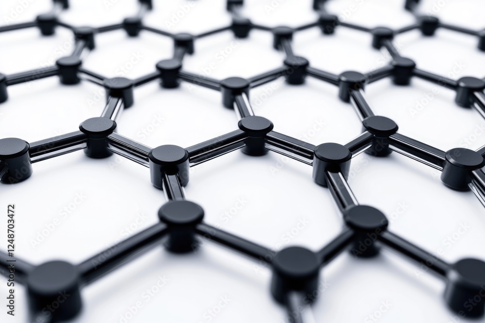Poster a close-up view of a graphene structure on a white surface