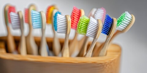 Toothbrushes in a wooden holder