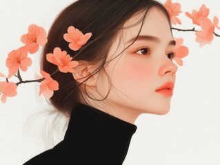 Fototapeta premium illustration of a young woman with flowers
