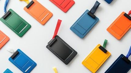 Colorful ID Cards Arranged on White Background